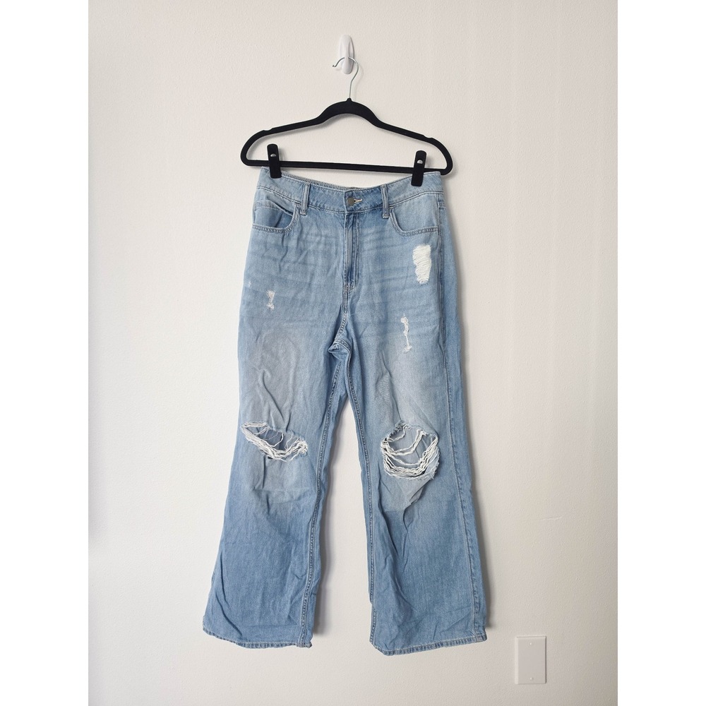 Hollister Ultra High Rise Baggy Distressed Light Wash Denim 100% Cotton w29S